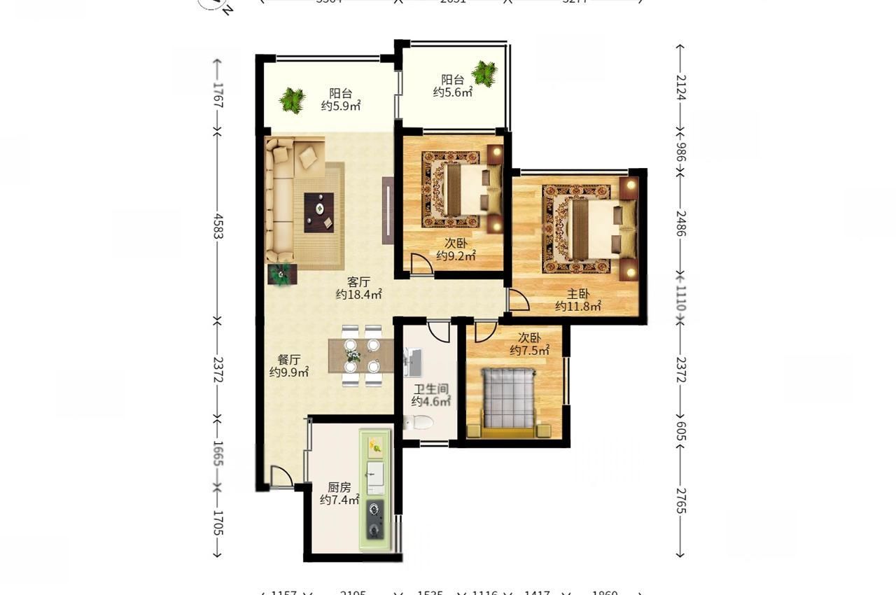 龍禧雅苑3室2廳出租租金3500元/月