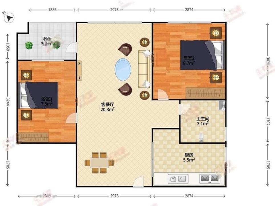 萬科時代廣場2室2廳出租租金4500元/月