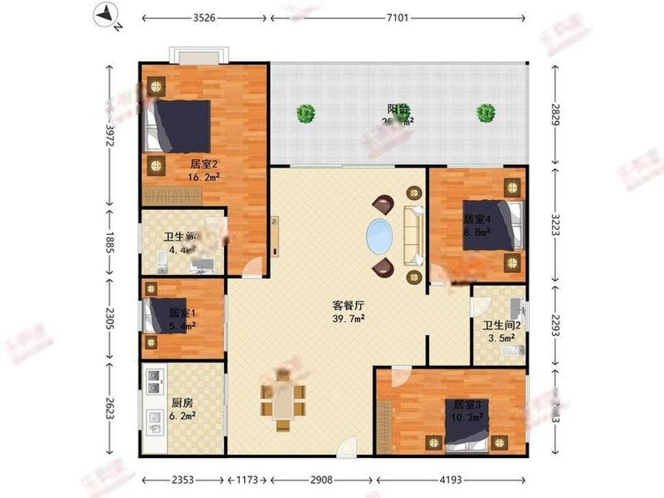 錦繡東方4室2廳出租租金4000元/月