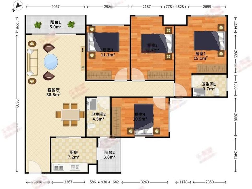 金地龍城中央(一期)4室2廳出租租金5500元/月