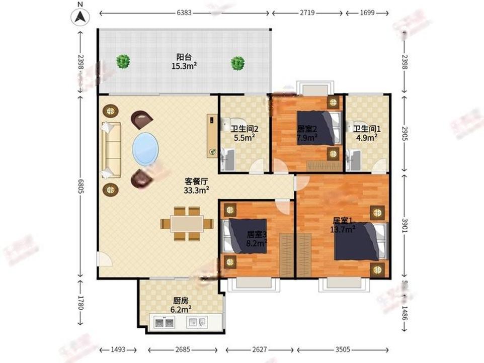 錦繡東方3室2廳出租租金4200元/月