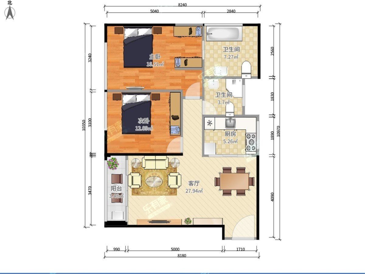 世茂深港國際中心2室2廳出租租金8200元/月