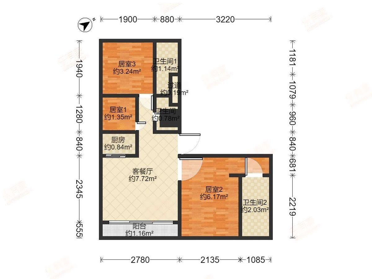 世茂深港國際中心3室2廳出租租金1.1萬元/月