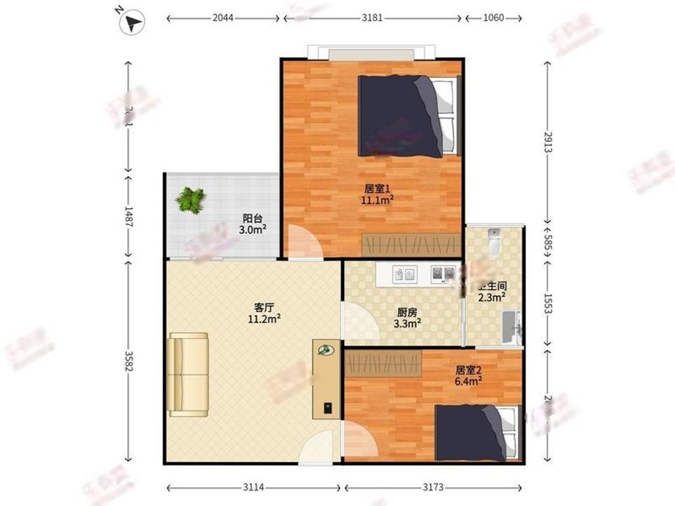 翠景居2室1廳出租租金3900元/月
