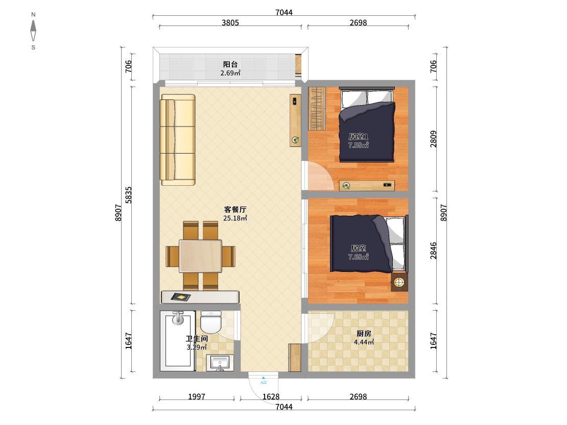 鵬展匯2室1廳出租租金3300元/月