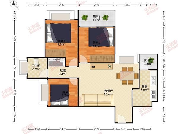 悅峰尚府3室2廳出租租金5500元/月