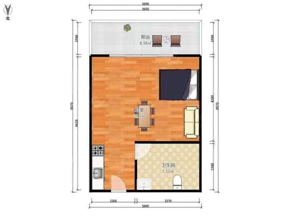 根竹園花園1室0廳主臥出租租金1240元/月