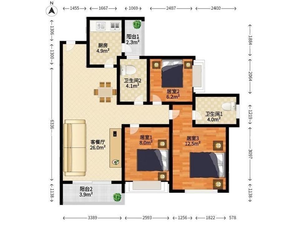 中糧云景國際-3室2廳-押一付一
