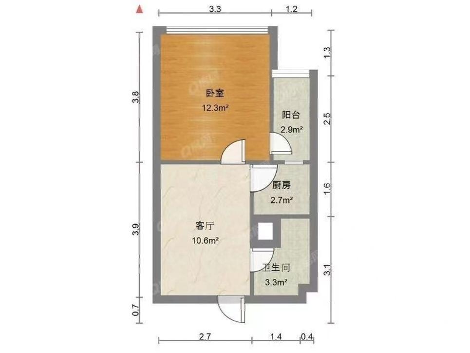 奧園峯薈1室1廳主臥出租租金2200元/月