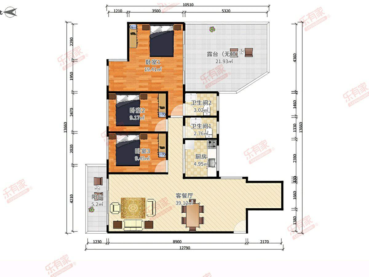 佳兆業可園(三期)3室2廳出租租金6000元/月
