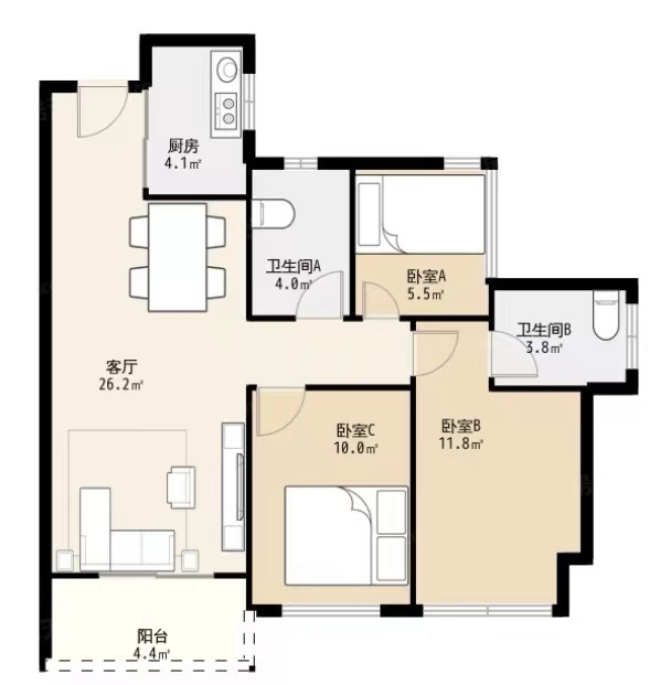 博林君瑞3室2廳出租租金4000元/月