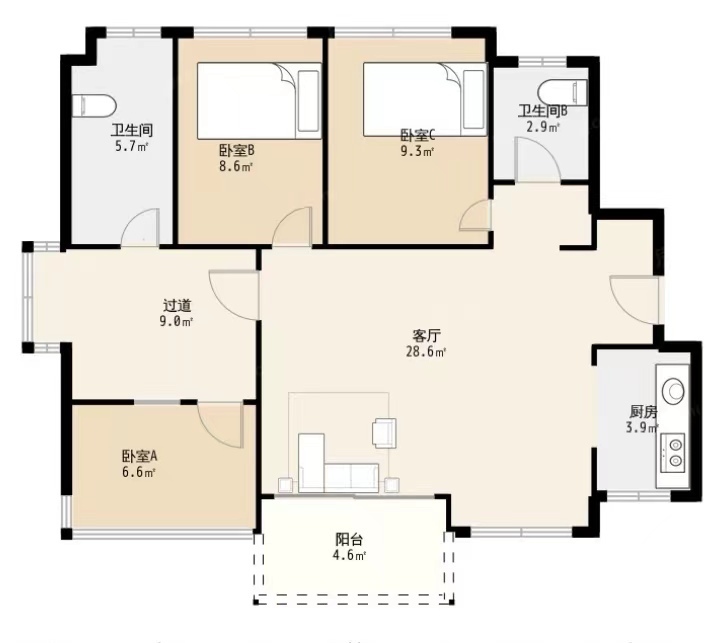 博林君瑞3室2廳出租租金3800元/月